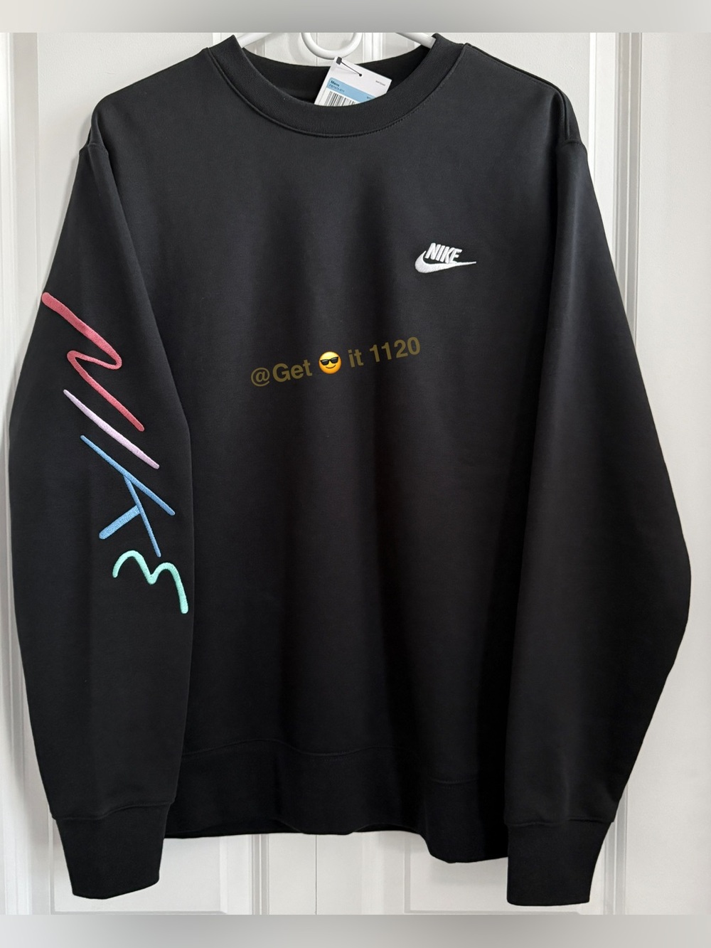 Nike Club Fleece Men's Brushed-Back Graphic Crew FB7475-011 Black Size M - Picture 2 of 10